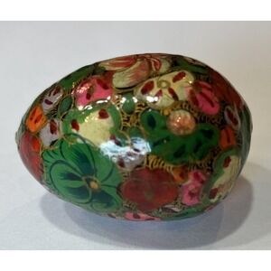 Kashmiri Papier-Mâché Egg, Green‎ with Multicolored Floral Art